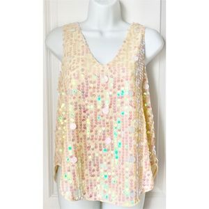 Anthropologie Sequin Tank Top in Cream and Pink